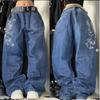 Damen American Retro Bedruckte Baggy Jeans Hohe Taille Weiter Bein Denim Hose Lockere Streetwear Hose Für Frühling Tägliche Outfits