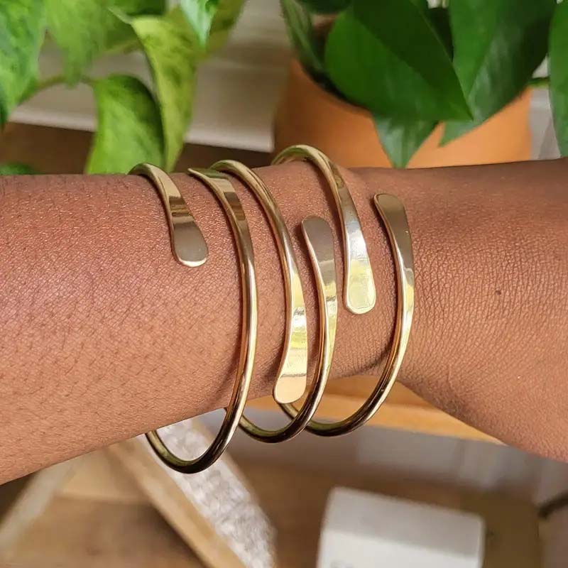 Punk Gold Color Flatten Cuff Open BraceletsFor Women Men Fashion Creative Adjustable Armlet Bangle Bracelet Jewelry Accessories