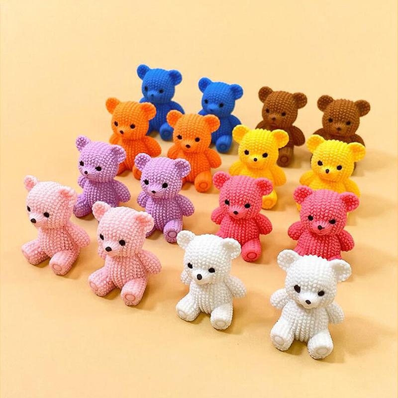 1PC Solid Colored Stereo Simulation Bear Miniatures Sitting Bear Creative Ornament Desktop Decoration DIY Jewelry Cute Animal