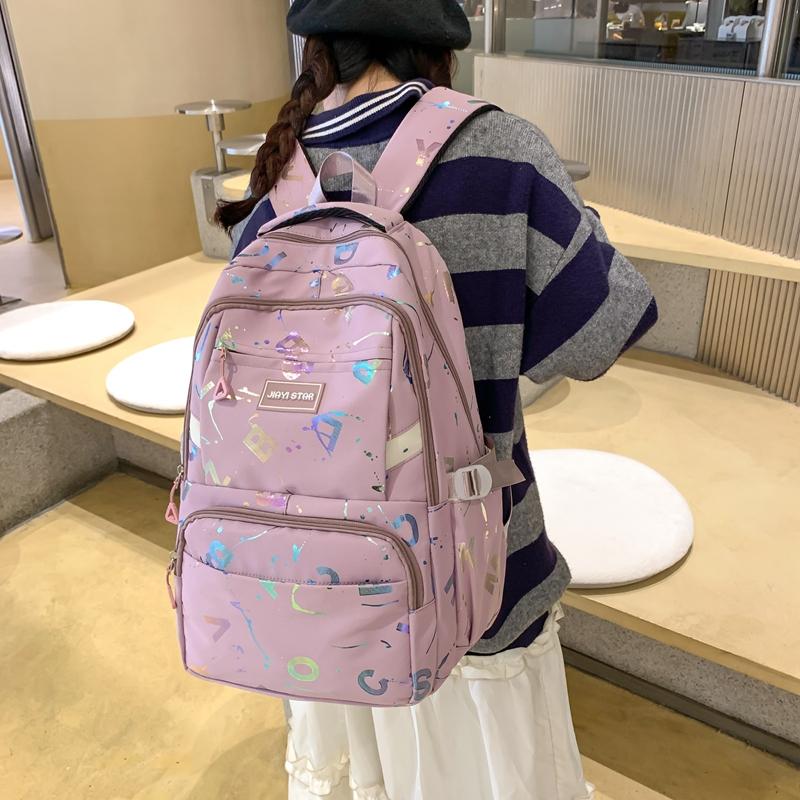 Female Large-Capacity Backpack Letter Print Students High School Schoolbag