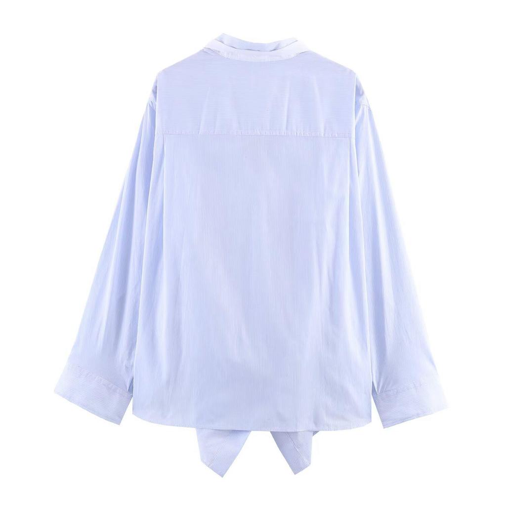 TAOP&ZA Women's 2026 Spring Striped Batwing Sleeve Loose Shirt