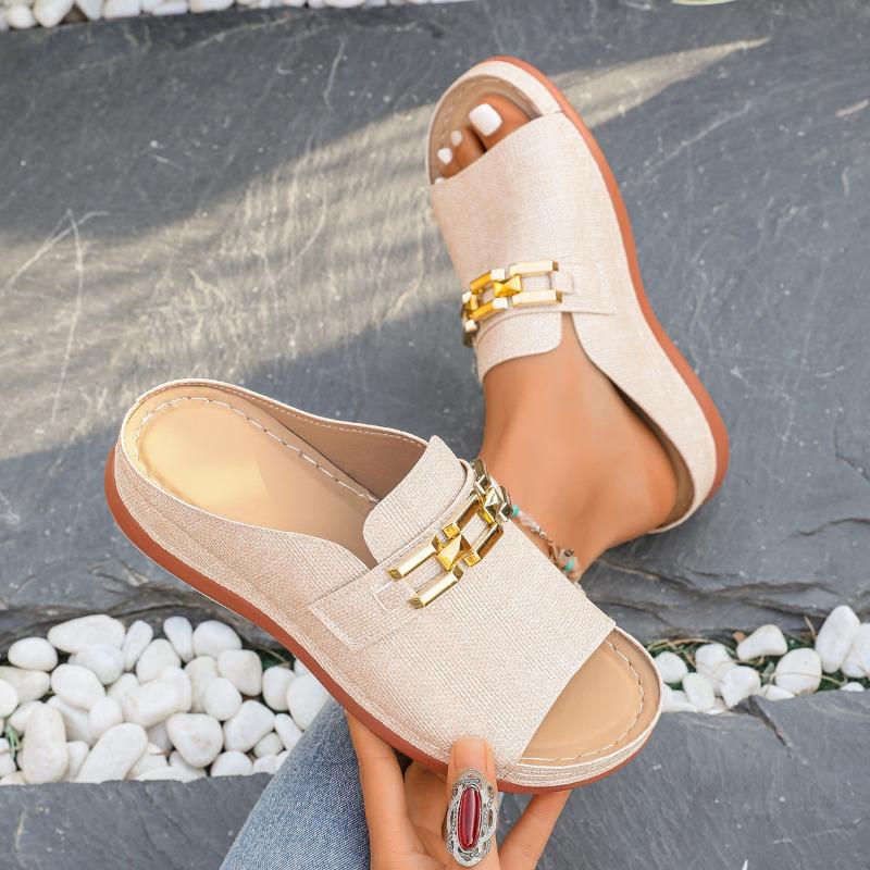 Large size casual summer new chain thick-soled slippers wear open-toed cool slippers female wish