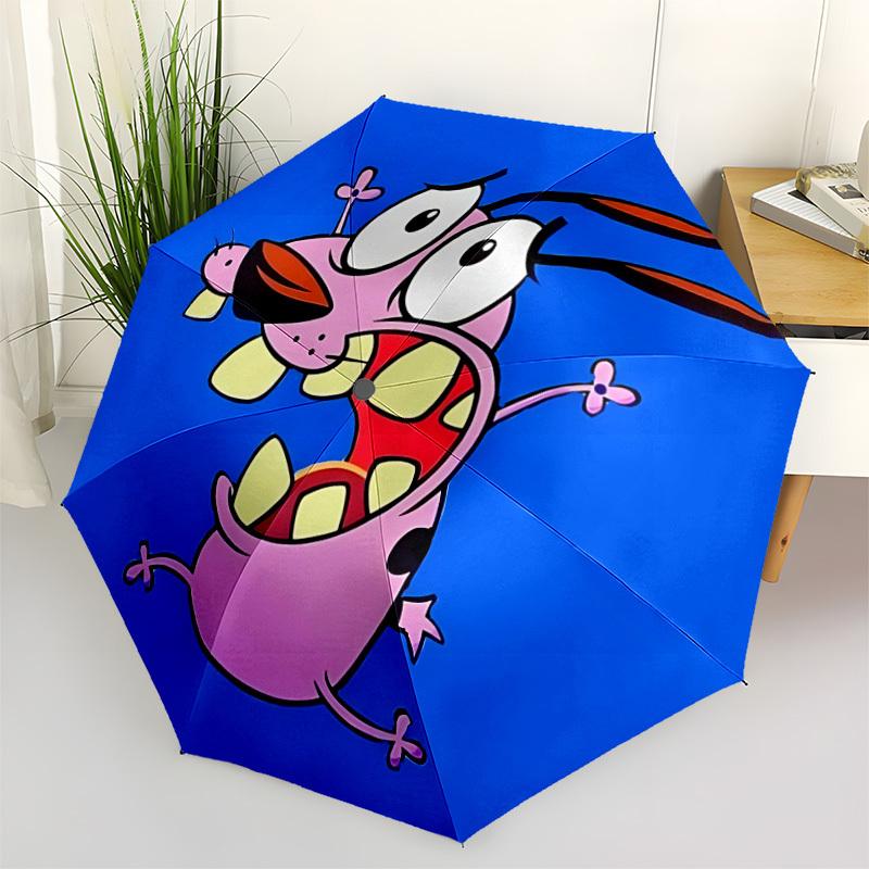 1PC Courage the Cowardly Dog Automatic Open/Close Folding Umbrella, Windproof 8 Ribs Construction, Lightweight Travel Umbrella, Ideal Gift 0902024