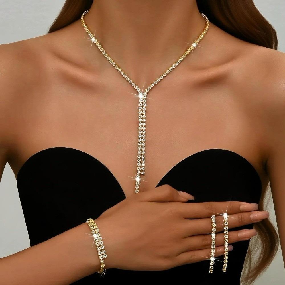 4 PC Exquisite Rhinestone Jewelry Set Sparkling Crystal Necklace Set  Festival Gifts