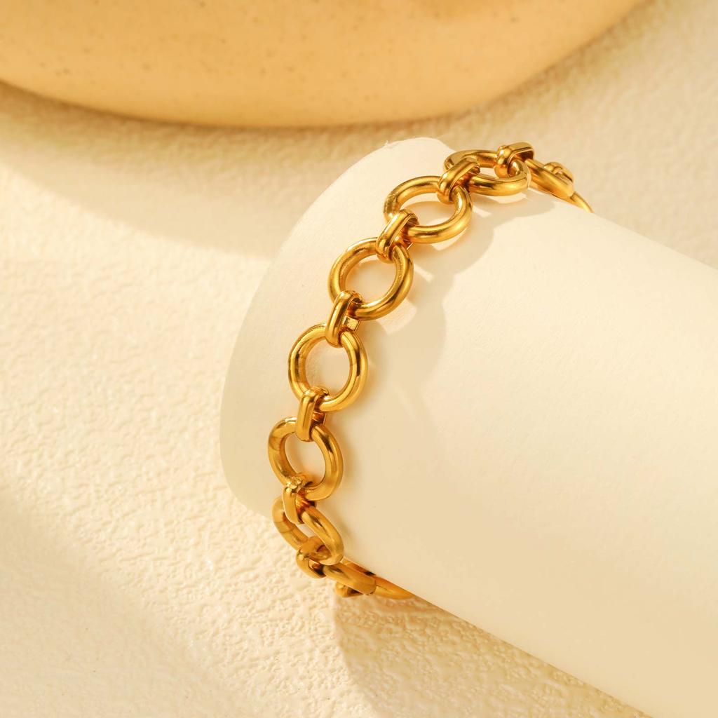 Chic Ring-connected Bracelet for Women,Gold Plated Stainless Steel Chain Bracelets,Fashion Jewelry Gifts