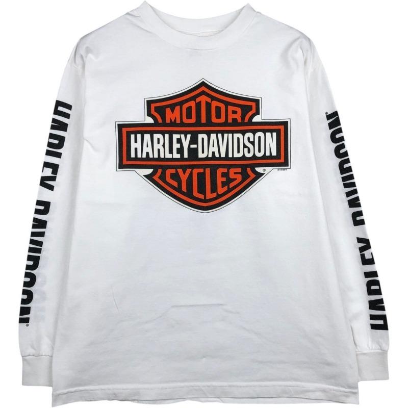 Brandneues neuestes Modell Harley-Davidson Herren Langarm-T-Shirt, Graue Weiße Schwarze Colorblock-Farben mit Logo-Print, Rundhalsausschnitt Slim Fit Moto-Stil XL white