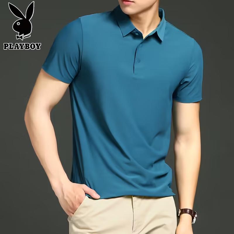 PLAYBOY Men's Ice Silk Short Sleeve Polo Shirt