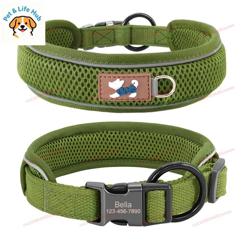 Premium Personalized Dog Collar Mesh Breathable Reflective Pet Collar Durable Comfortable Necklace for Small Medium Large Dogs