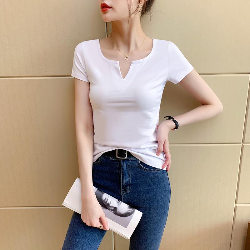 2023 Women's Korean Style Slim Fit Solid Color Short Sleeve T-shirt