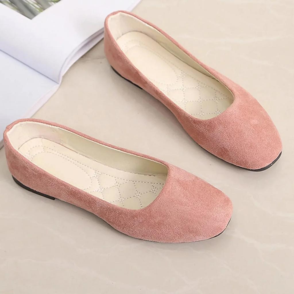 2026 Women Suede Square Flat Heel Shallow Female Shoes Spring Summer Square Toe Basic Concise Women Pumps Size 34-39