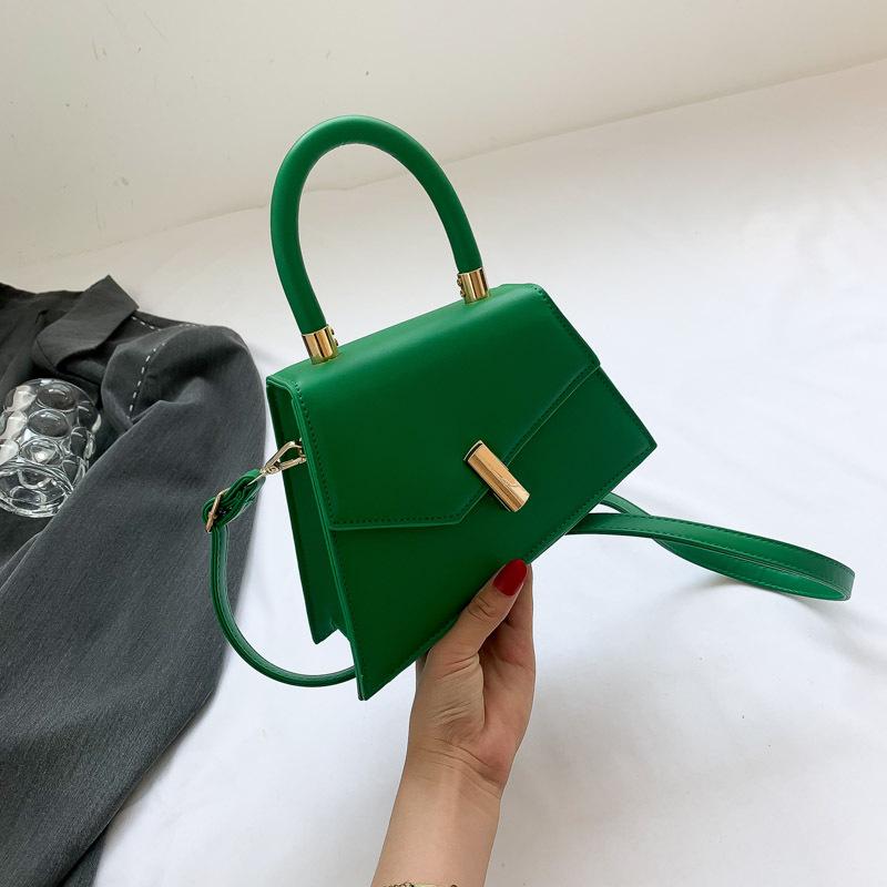 Fashionable Pure Color Lock Buckle Handbag Commuter Single Shoulder Crossbody Small Square Bag for Summer CLE