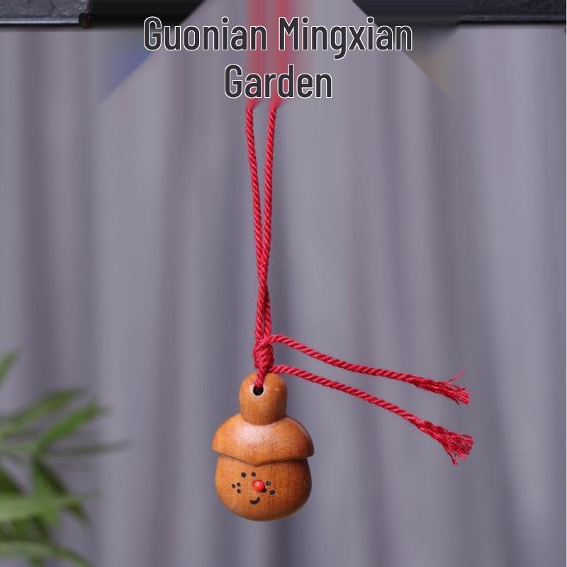 Peach Wood Carved Sword Axe Pendant Keychain