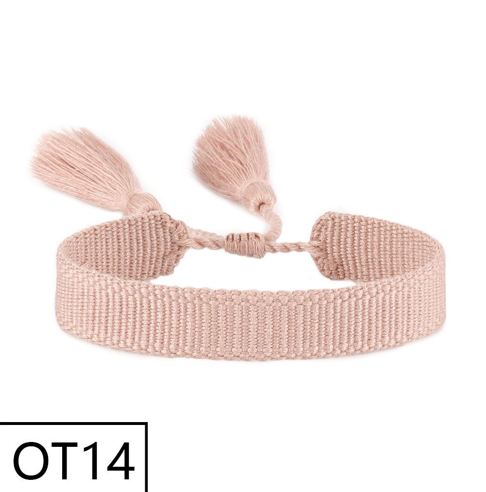 European & American Style Woven Bracelet - Solid Color, 1.3cm, Handmade Tassel, Fashionable Polyester Hand Rope for Women