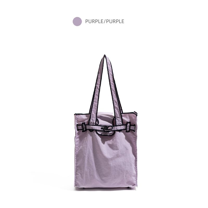 

Stylish Studio Simple Contrast Color Nylon Bag Commuter Lightweight Large Capacity Portable Shopping Bag Shoulder Tote Bag Purple