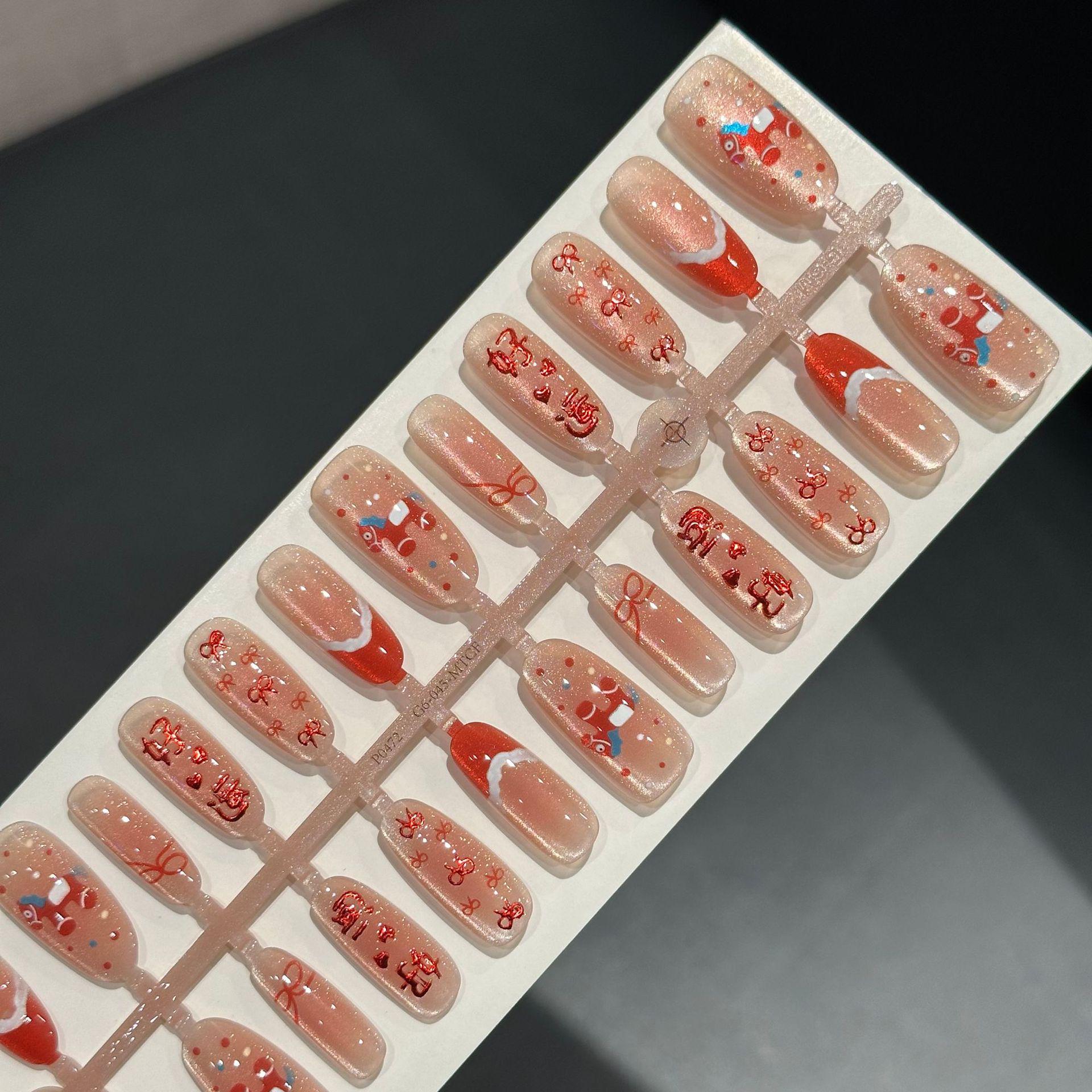 

30pcs Cat Eye Horse Year Nail Tips: High-End White-Enhancing Wearable Nail Art Stickers