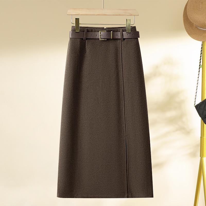 

Gray Woolen A-Line Midi Skirt for Women - Autumn/Winter 2024 Stylish Hip Wrap Skirt M [95-105 lbs]