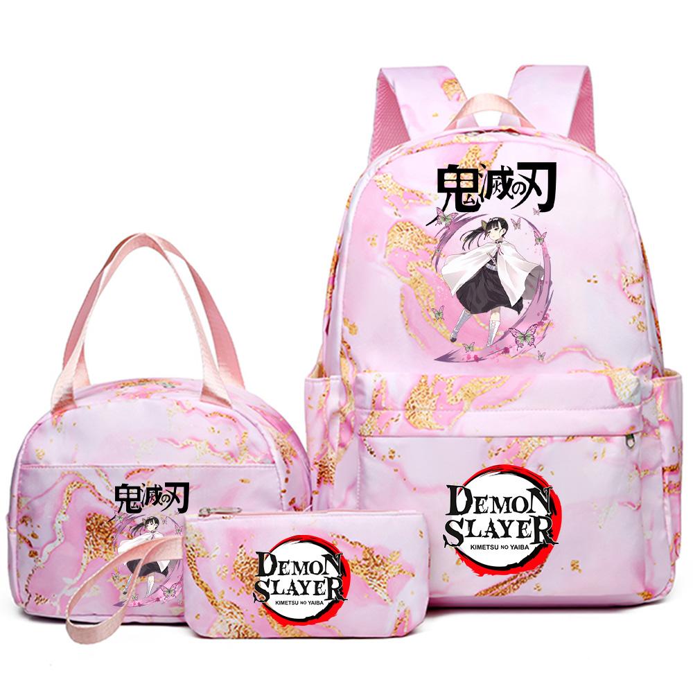 3Pcs/set Demon Slayer Printed Backpack Handbag Pencil Case for Teenager Student Girl Boy Bookbag Schoolbag Women Large Capacity Waterproof Travel Bag