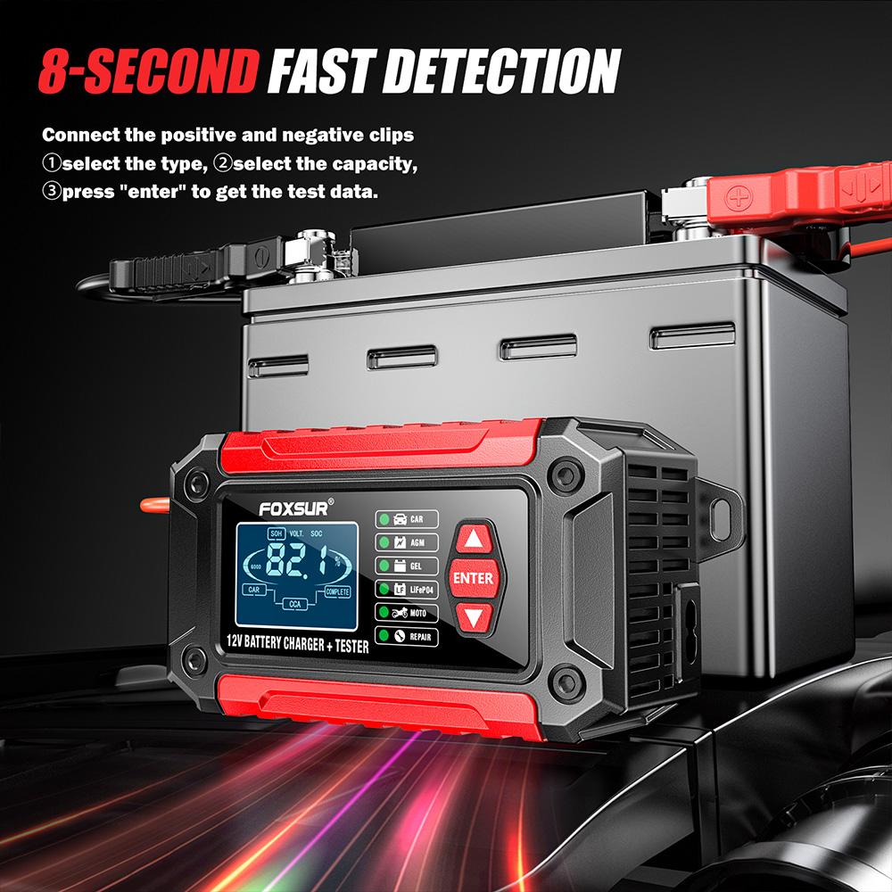 2 in 1 Car Battery Chargers and Tester 12V6A Intelligent Pulse Repairing Charge Device Automotive