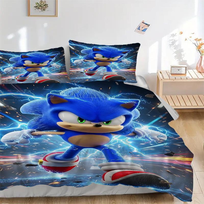 

3pcs Sonic the Hedgehog Duvet Cover Set, 1 Duvet Cover + 2 Pillowcases (No Insert), High-Definition Print, Home & Dorm Set yy251208052 135x200cm