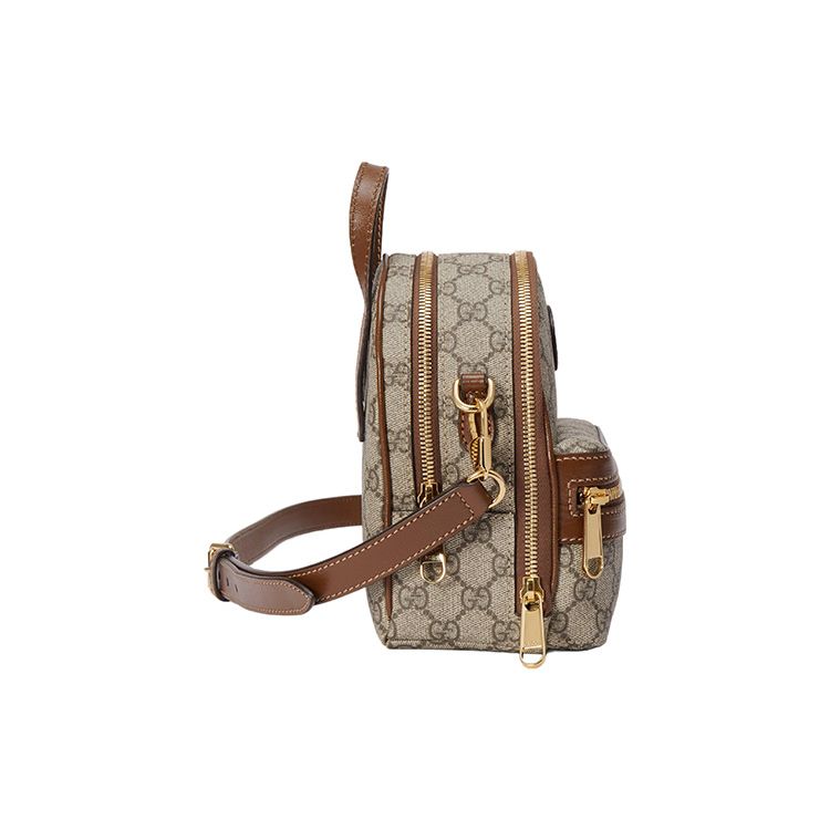 Gucci GG Supreme Mini Backpack, Beige Ebony Canvas Brown Leather Trim Gold Hardware, Men's Backpacks for Daily Shopping Travel 725654-92TCG-8563