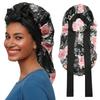 Long Sleeping Silky Satin Adjustable Hair Bonnet with Ties Solid Color Stretchy Sleep Cap for Women Long Hair and Braids
