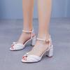 Peep Toe Pearl Women Sandals Square Heel Slingback White Spring Buckle Strap Wedding Fashion Sexy  Women Shoes 2026 New Arrivals