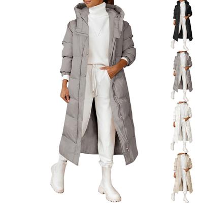 Women's Solid Color Hooded Long - Temperament Cotton Coat Fashion Zipper Long -sleeved Pocket Jacket