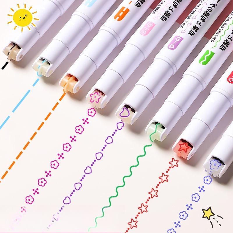 Flower-shaped Contour Pen, Double-line Wavy Curve Pen, Quick-drying Marker Notebook Pen, Colored Student Stationery Highlighter Pen
