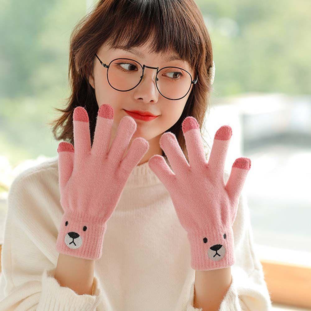 Women Knitted Jacquard Bear Driving Gloves  Gloves Female Gloves Wool Mittens