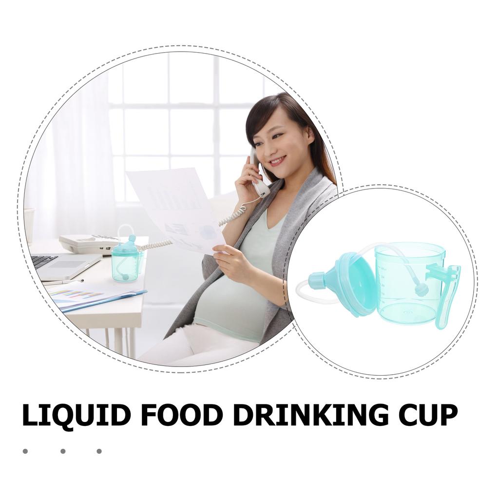 Liquid Feeding Cup for Elderly Disabled Adults with Soft Straw Spill Proof Design Measuring Scale Ergonomic Handle Bedridden
