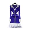 French retro contrasting color polo collar long-sleeved single-breasted slim-fit dress women's waist temperament ruffle edge sweater skirt