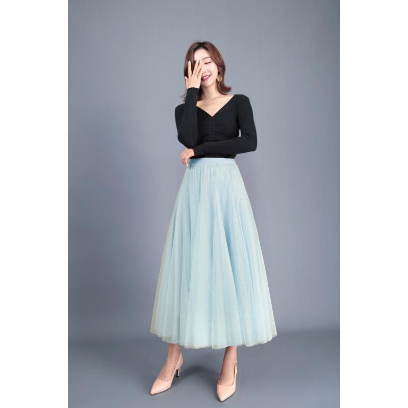 Elegant A-Line Pleated High Waist Mesh Skirt - Autumn Collection for Women