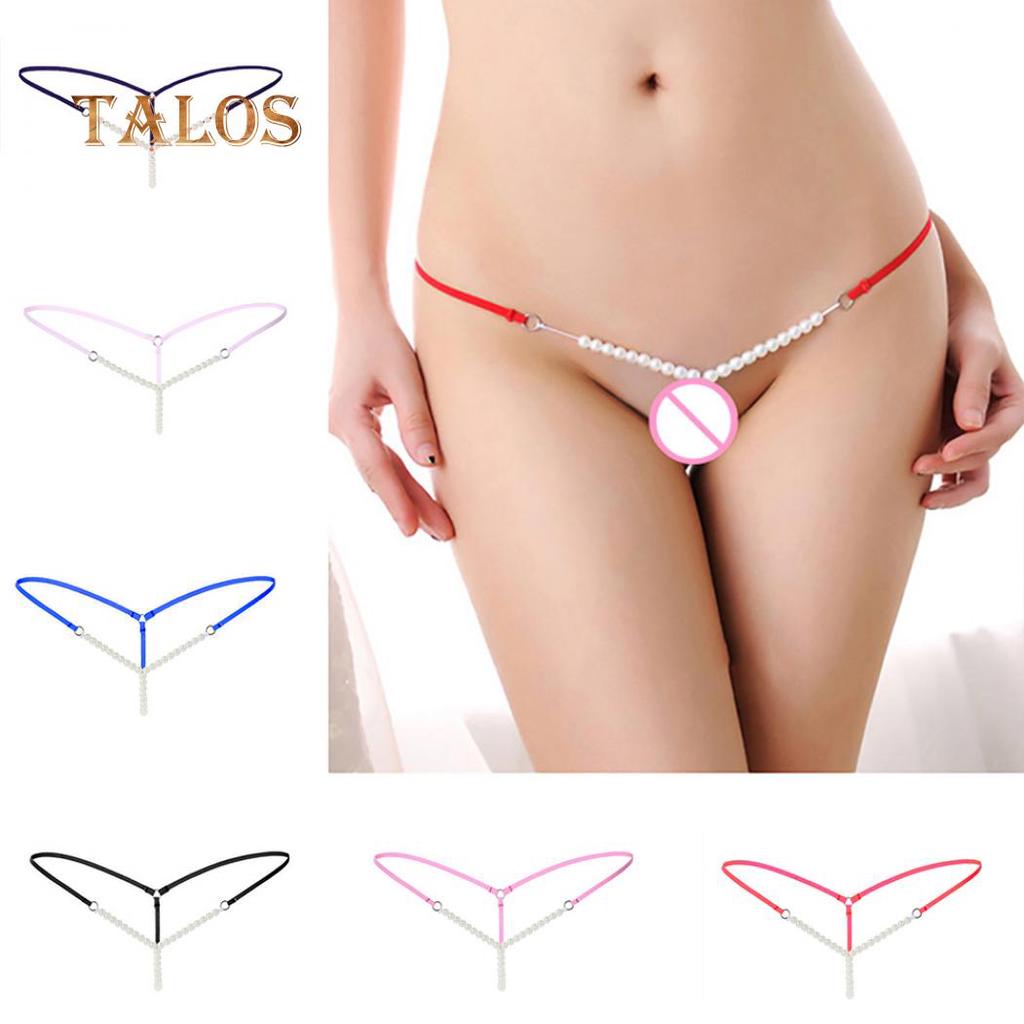 Sexy Lady Crotchless Faux Pearls String G-string Briefs Underwear Underpants Female Clothing