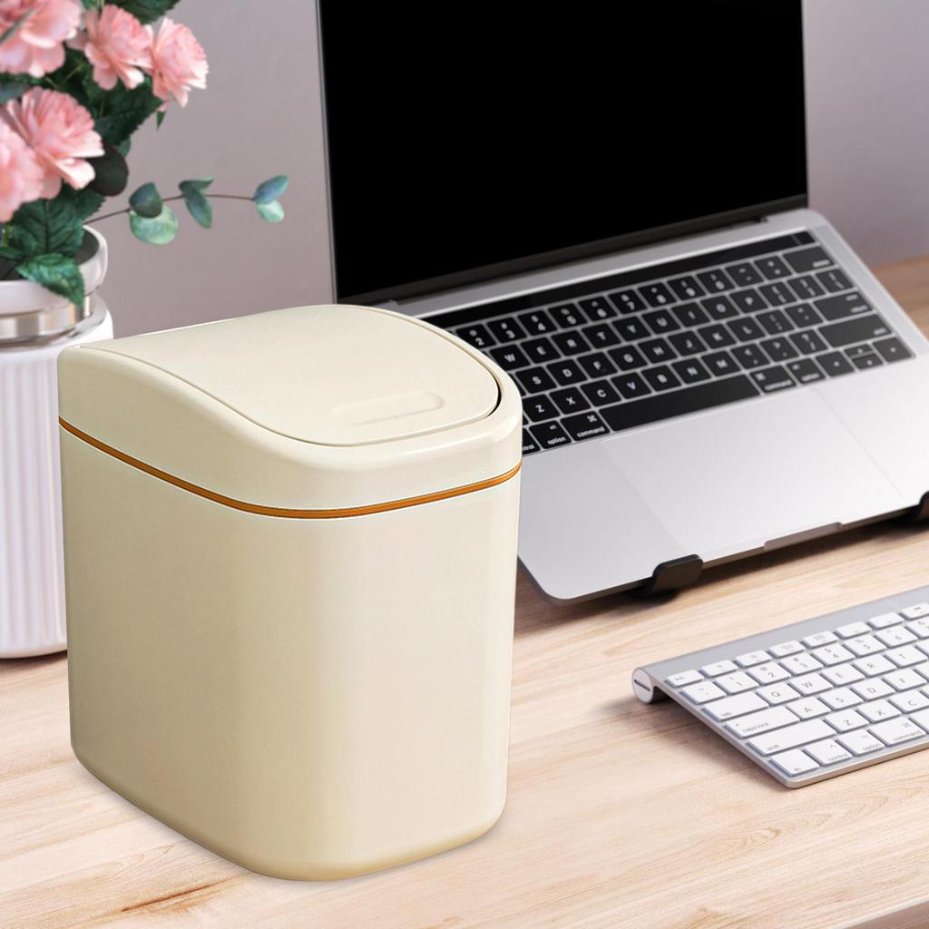 PP Small Desktop Trash Bin With Lid Multifunctional Sealed Waste Can Compact Desk Wastebasket Dustproof Design Mini Garbage