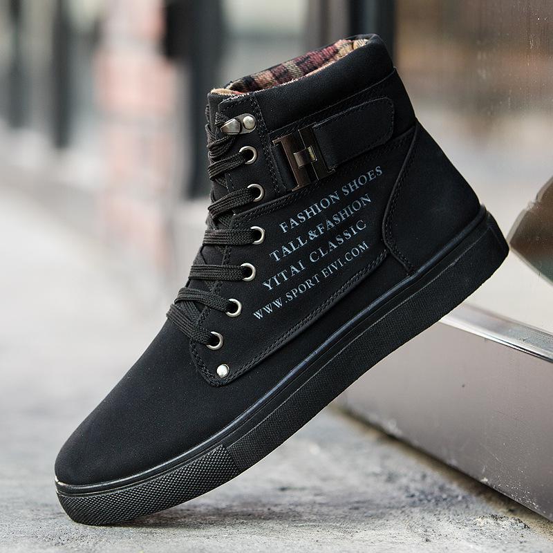 Fashion Plus Size 47 Leather Men Fashion Boots Winter Solid Lace-up Male Warm Ankle Boots Buckle Solid Boots for Boys