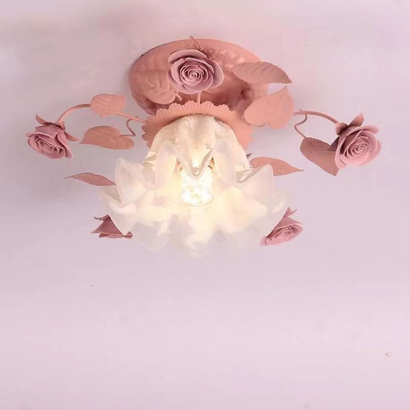Japanese Pastoral Ceiling Lights Rose Wrought Iron Flower Lamp Porch Aisle Mount Ceiling Lamps Kitchen Home Lighting 110-265V