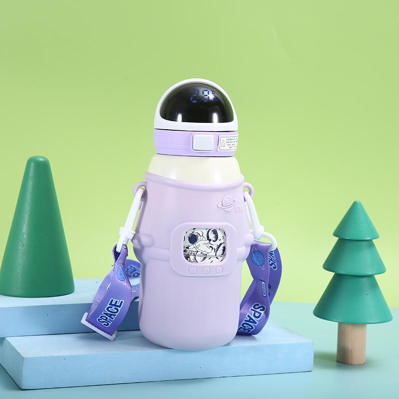 Cartoon Smart Temperature Display Thermos Cup Student Silicone Cover Portable Water Cup 316 Stainless Steel Children'S Learning Drinking Straw Cup