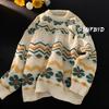 Autumn and Winter Women's Vintage Knitted Top Striped Sweater