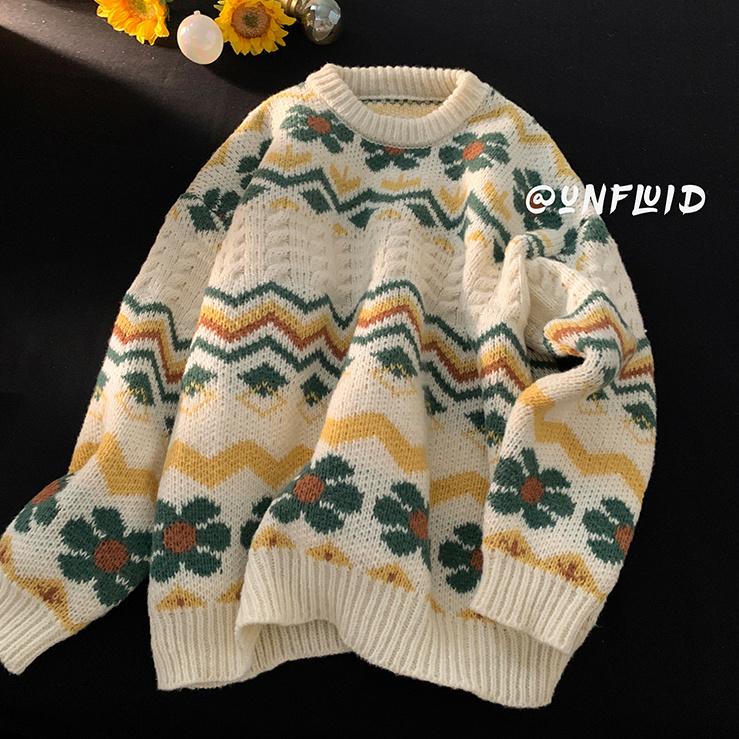 Autumn and Winter Women's Vintage Knitted Top Striped Sweater