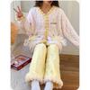 Sweet Cute Pajama Set Coral Fleece Warm Nightwear Winter Flannel Pijama Cardigan Sleepwear Loose Casual Home Clothes Loungewear