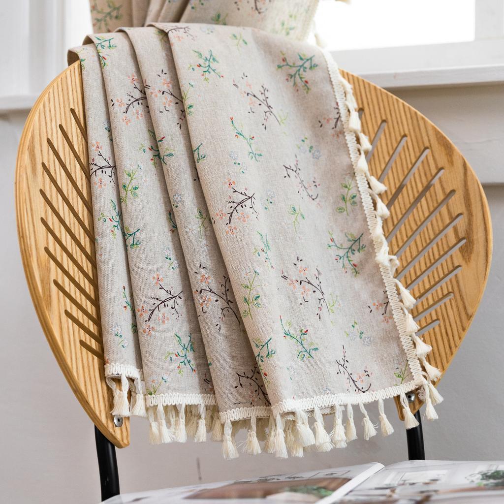 1 Plane Boho Cotton Linen Floral Short Curtain Tassel Trim Rod Pocket Cafe Curtain Kitchen Small Window Semi Blackout Bay Window Farmhouse Decor