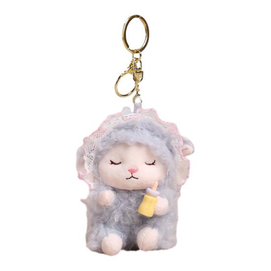 Plush Seated Sheep Keychain Pendant with Metal Ring for Backpack Keys, Soft Cute Lamb Keychain, Stuffed Animal Bag Charms