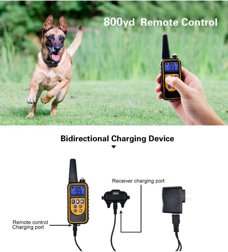Rechargeable Remote Dog Training Collar, Waterproof Bark Stop Device, 800m Range, Automatic Shock Correction.