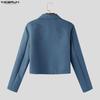 INCERUN Men Lapel Neck Long Sleeve Zip-Up Texture Cropped Casual Shirts