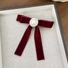 Retro Imitation Pearl Velvet Bow Hair Clip for Women Elegant Back-of-the-Head Hairpin for Banquets And Parties