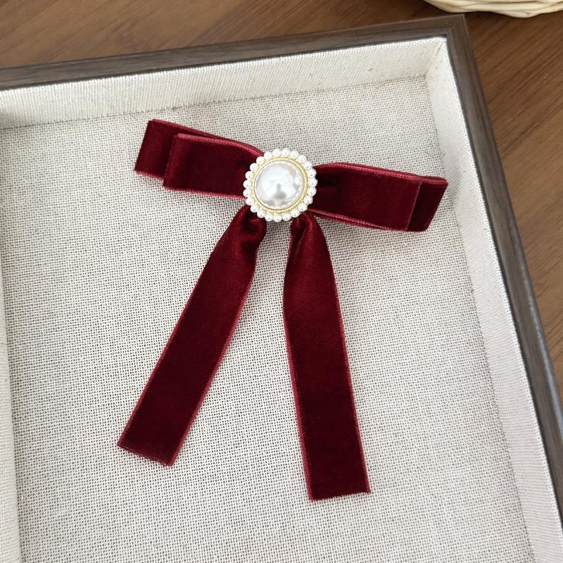 Retro Imitation Pearl Velvet Bow Hair Clip for Women Elegant Back-of-the-Head Hairpin for Banquets And Parties