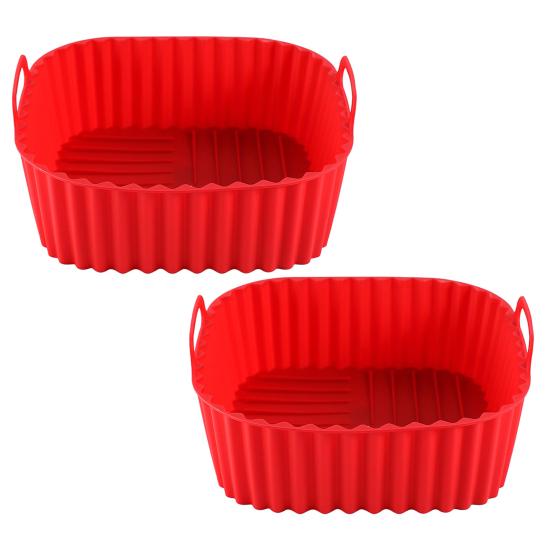2Pcs Silicone Air Fryer Basket Tray Reusable Square Liner Pot for Air Fryer BPA-Free Replacement of Parchment
