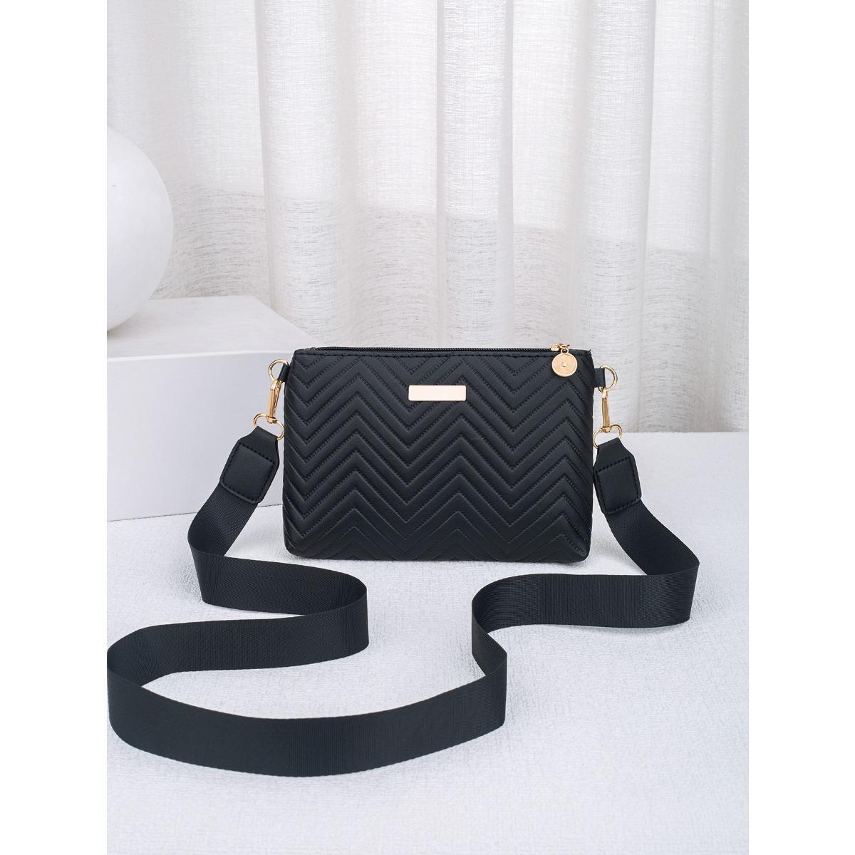 

Simple, Solid Color, Wavy Pattern, Embroidered, Shoulder Strap Bag, Women s, Crossbody Bag, Shoulder Bag, Wavy Pattern чорний