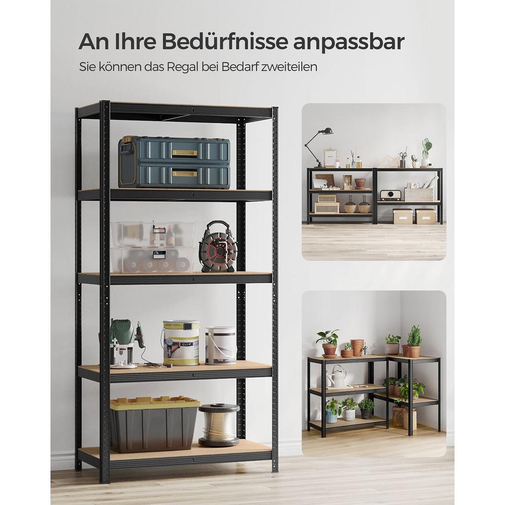 SONGMICS 5-Tier Shelving Units, Set of 2 Steel Shelving Units for Storage, Tool-Free Assembly, for Garage, Shed, Load Capacity 600 kg