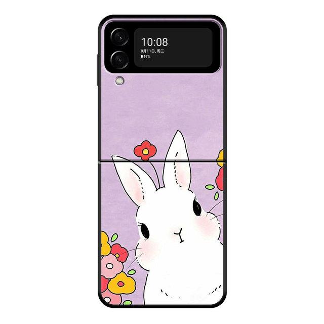 

Чехол для телефона Samsung Galaxy Z Flip3 5g Z Flip 4 Чехол для Galaxy Z Flip Жесткий ПК Capa Чехол Цветок Любовь Розовый Милый Кролик Samsung Z Flip3 5G